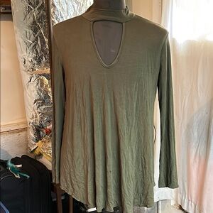 Goo Yoo Keyhole Tunic Mini Dress in Olive Green